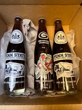 Coca-Cola Vintage Penn State & Georgia Commemorative Glass Bottles